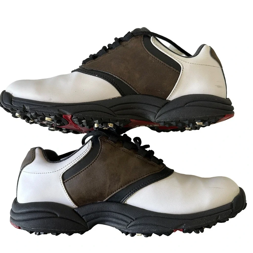 FootJoy GreenJoys Golf Shoes Mens 10‎ White Brown Good Spiked Saddle 45516